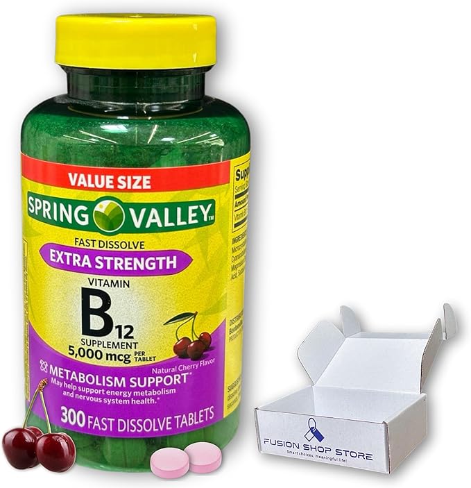 B12 Vitamins 5000mcg- Methylcobalamin Extra Strength Fast Dissolve Tablets Cherry Flavor 300 ct (Pack of 1) Boxed by Fusion Shop Store