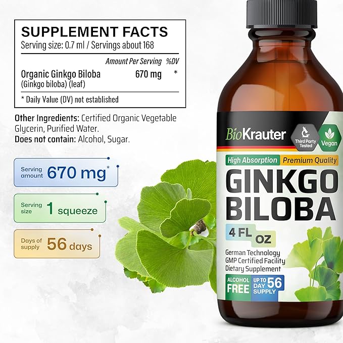 BIO KRAUTER Adrenal Support Tincture 4 Fl. Oz. &amp Ginkgo Biloba Tincture 4 Fl. Oz.