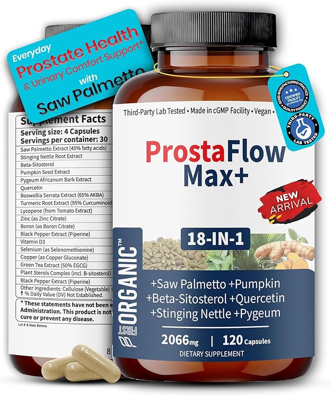 Men’s Prostate Health &amp Urinary Comfort Support with Saw Palmetto Stinging Nettle &amp Beta-Sitosterol | Supports Prostate Size &amp Flow | Third-Party Tested Vegan Non-GMO Gluten-Free 120