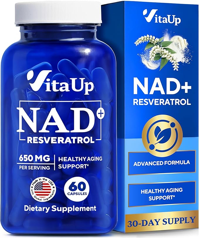 NAD+ Resveratrol Supplement - USA Made Trans Resveratrol NAD Supplement 650mg - Nicotinamide Adenine Dinucleotide Capsules for Healthy Aging Energy &amp Focus Support - 60 Count