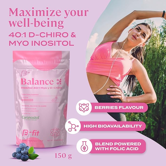 B-FIT B Inositol Balance + Omega 3 Bundle – Myo-Inositol &amp D-Chiro 40:1 with Folic Acid – Berry Flavor Powder – Fish Oil 1800 mg EPA &amp DHA