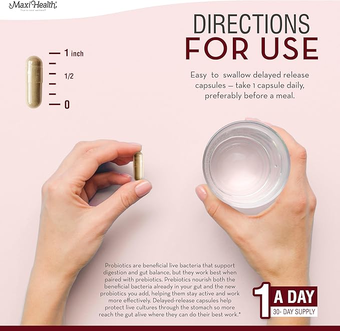 Maxi Health Probiotics for Digestive Health and Gut – 15 Strains 20 Billion CFU Active Organisms - Probiotics for Men and Women – Daily Probiotic for Digestive Support 30 Capsules