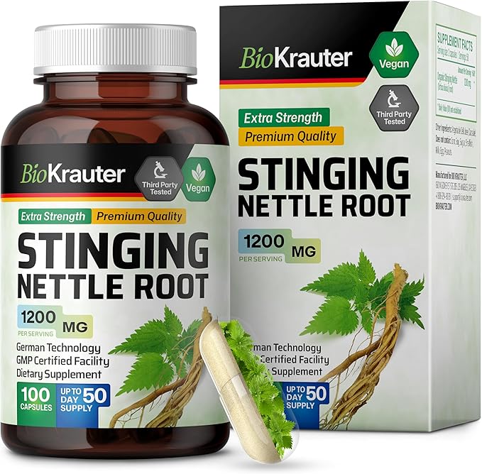 BIO KRAUTER® Stinging Nettle for Seasonal Support - Stinging Nettle Root Supplement (Urtica Dioica) 1200 mg for Urinary Tract Support &amp Daily Wellness - 100 Capsules 50 Days of Supply Non-GMO