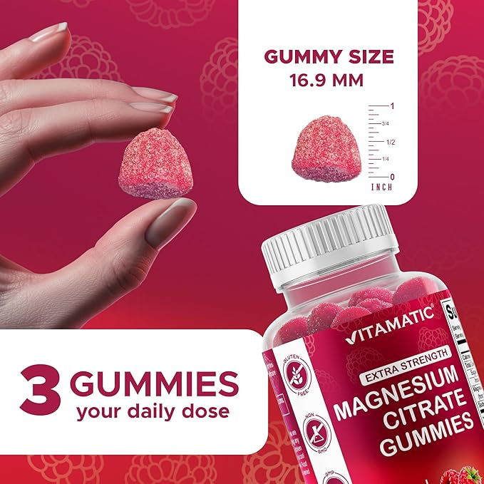 Vitamatic Extra Strength Magnesium Gummies – 255 mg Elemental Magnesium per Serving – 60 Gummies (2-Pack) Supports Relaxation Muscle Function Bone Health &amp Energy – Vegan Non-GMO Gluten-Free