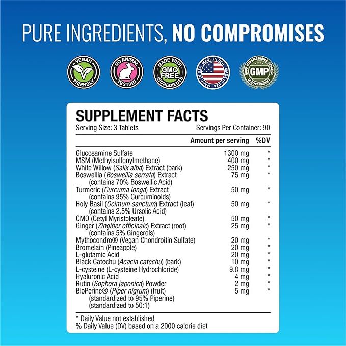 Approved Science Jointprin - Joint Support Supplement - Glucosamine MSM Chondroitin Turmeric Boswellia BioPerine - 3 Month Supply