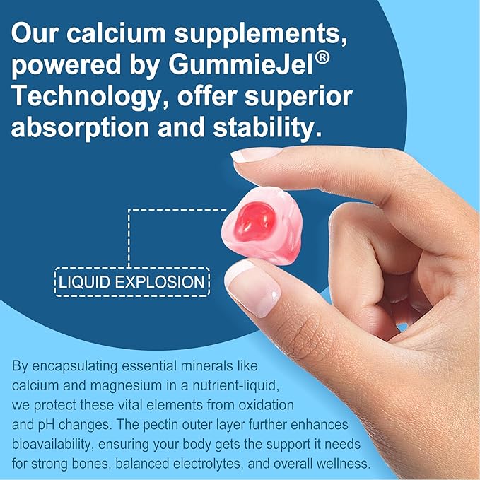 Calcium Citrate 1000mg Calcium Gummies with Calcium &amp Magnesium 2:1 Ratio Plus Vitamin D3 Zinc B6 &amp Potassium – High Absorbable Calcium Chewable Bone &amp Muscle Support Vegan Sugar-Fr