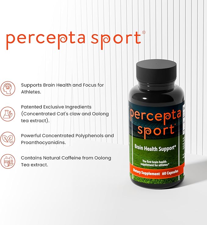 Percepta Sport Brain Supplement for Athletes - Natural Plant-Based Brain Health Supplement - Enhances Performance Focus Concentration and Energy - 30 Day Supply