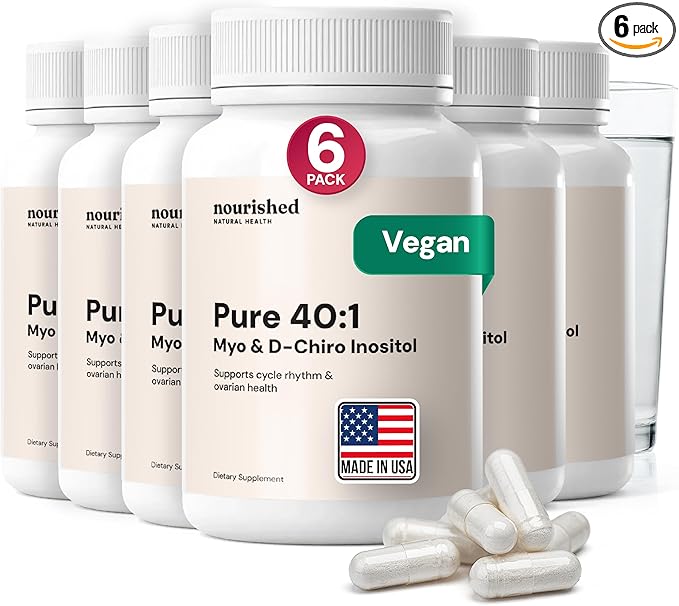 Nourished 40:1 Myo-inositol &amp D-Chiro Inositol Supplement for Women with Fertility Skin Health or Menstrual Cycle Symptoms - Hormone Balance for Women - 720 Capsules