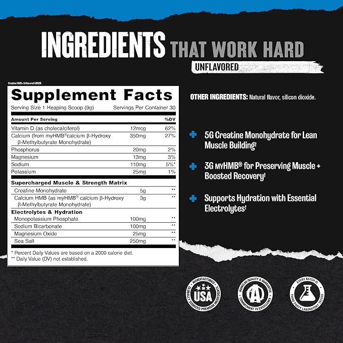 Animal Creatine HMB Powder – 3g myHMB + 5g Creatine with Electrolytes for Recovery &amp Daily Energy – Unflavored 30 Servings