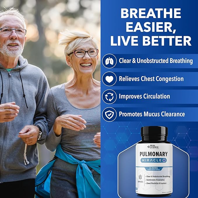 Pulmonary Miracle COPD Relief and Lung Detox Capsules to Clear Lungs &amp Aid Breathing - Lung Support Supplement with Vinitrox &amp GABA for Long-Term Cough &amp Respiratory Relief 60 Caps