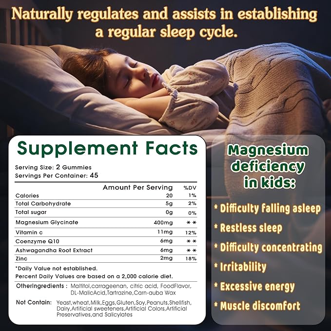 Magnesium Glycinate Gummies 400mg with Ashwagandha CoQ10 Zinc &amp Vitamin C - Women Men Adults &amp Kids 4+ - Sugar Free Vegan Gummies for Sleep Relaxation &amp Stress Relief-Pineapple Flavor