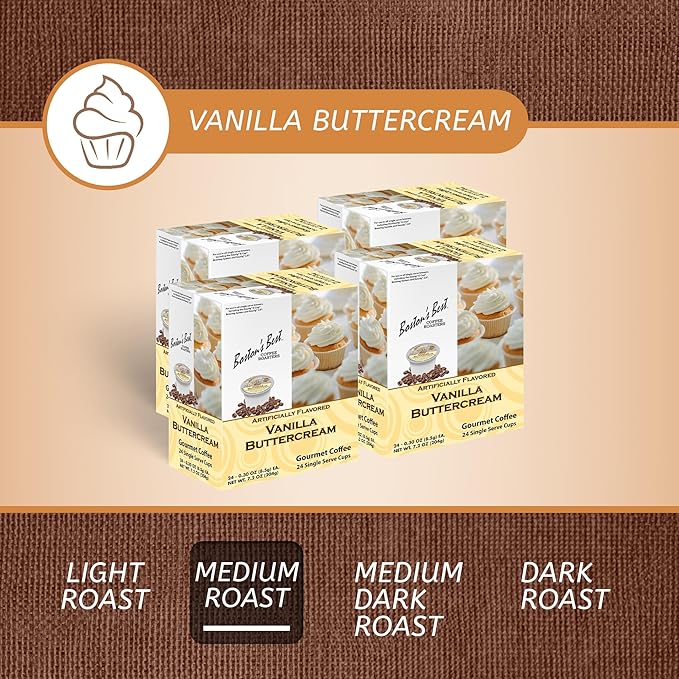 Boston’s Best - Vanilla Buttercream Flavored Delicious Gourmet Coffee Compatible with Keurig Coffee Maker 24 Count (Pack of 4)