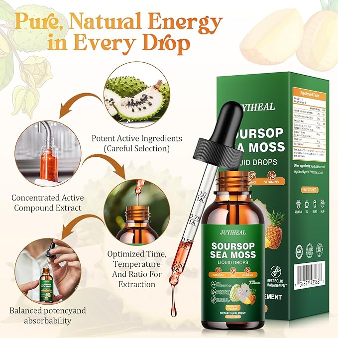 2 Flavors Unflavored &amp Pineapple丨 Soursop Graviola with Sea Moss Liquid Drops 7-in-1 Soursop Bitters Liquid for Digestive Antioxidant Cell Support &amp Regeneration