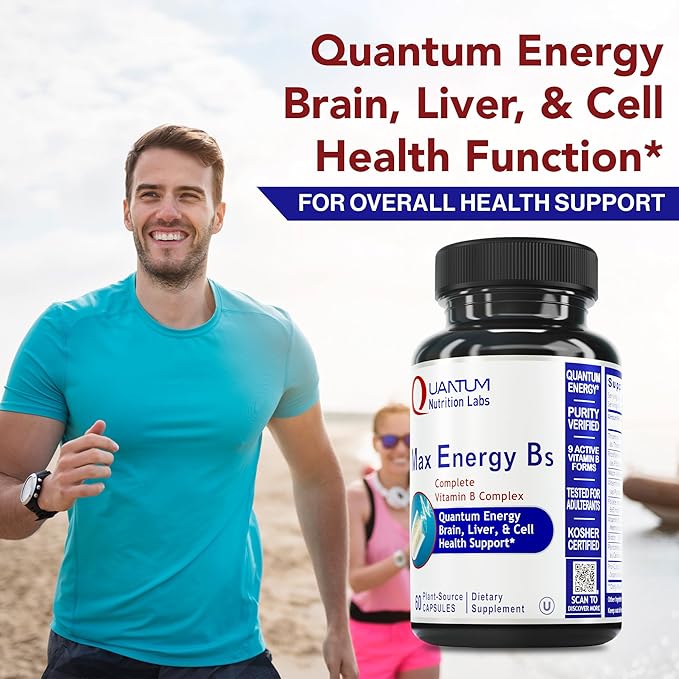 Quantum Nutrition Labs Max Energy Bs - Vitamin B Complex Methylated B Complex Vitamins with Vitamin B1 B6 B12 Thiamin Folate and Biotin - 60 Vegetarian Capsules