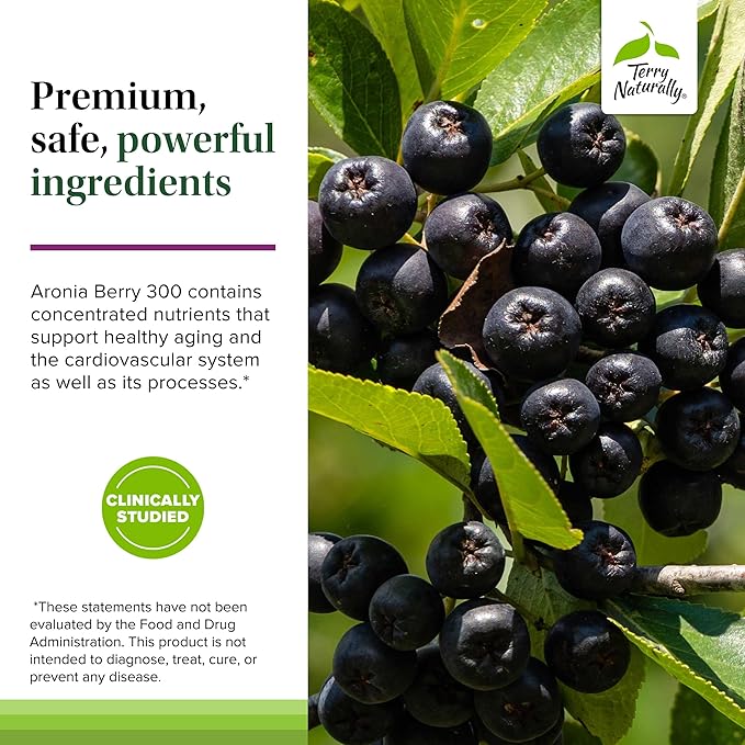 Terry Naturally Aronia Berry 300 - Antioxidant Supplement for Heart &amp Cellular Health - Vegan &amp Gluten-Free - 30 Capsules (30 Servings)