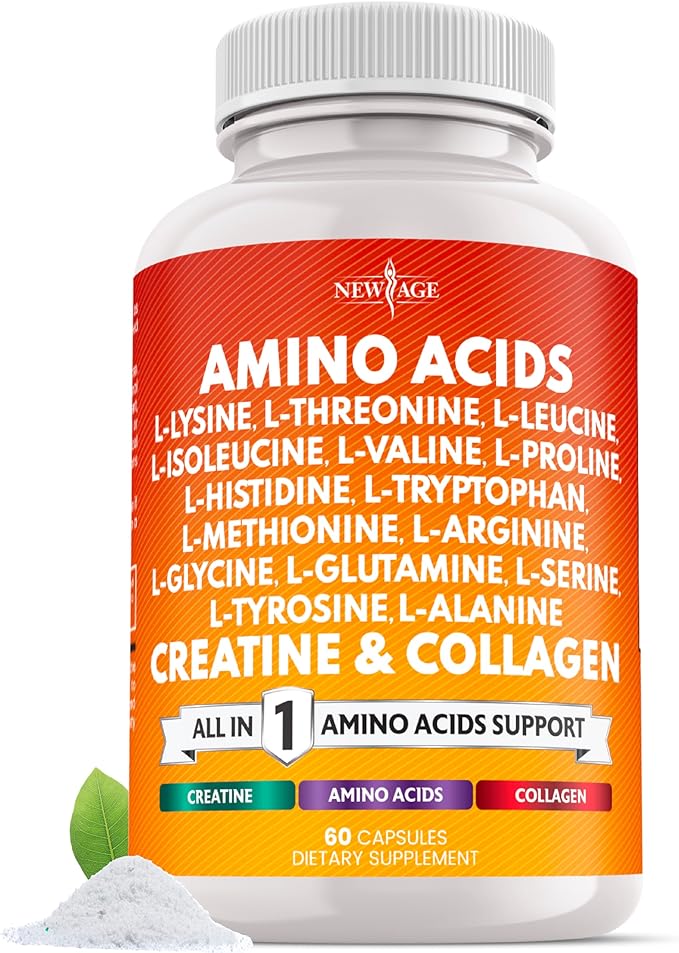 NEW AGE Amino Acids Supplement L-Lysine L-Threonine L-Leucine Isoleucine Valine L-Histidine L-Tryptophan L-Methionine L-Arginine L-Cysteine L-Glutamine L-Serine Aspartic Acid- 60 Count