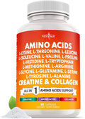 NEW AGE Amino Acids Supplement L-Lysine L-Threonine L-Leucine Isoleucine Valine L-Histidine L-Tryptophan L-Methionine L-Arginine L-Cysteine L-Glutamine L-Serine Aspartic Acid- 60 Count