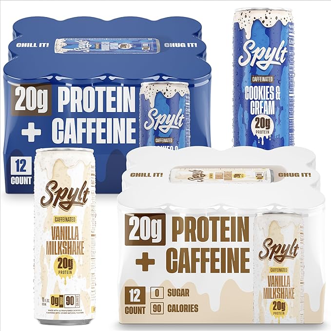 Spylt High Protein Cookies &amp Cream/Vanilla Milk with 60mg Caffeine &amp 20g Protein - 90 Calories Ready to Drink Sugar Free Lactose Free Milk Perfect for Workout Recovery &amp Afternoon Pick