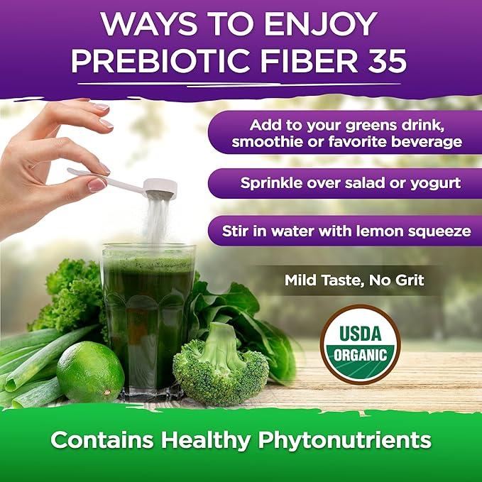 Vital Planet - Fiber 35 Powder Diverse Fiber Supplement for Dietary Support and Occasional Constipation with 35 Prebiotic Fibers and 35 Organic Superfoods to Maintain Bowel Regularity 6.77 oz