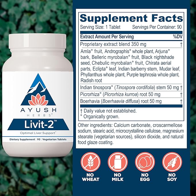 Ayush Herbs Livit-2 - Liver Care Liver Support Supplement for Women &amp Men with Andrographis &amp Picrorhiza Liver Pills Made with Organic Ingredients - 90 Servings