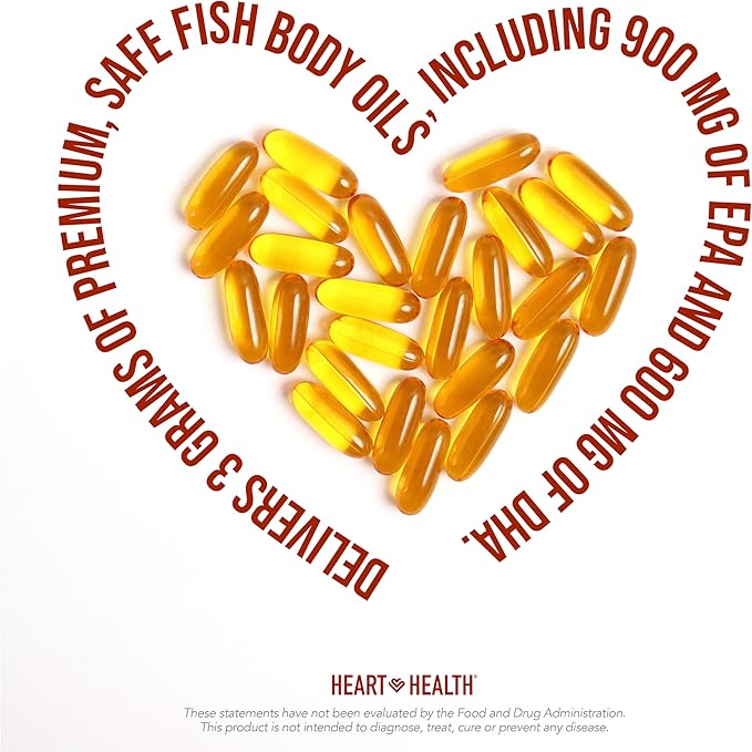 Heart Health Essential Omega III Fish Oil with Vitamin E – High EPA &amp DHA for Heart Triglyceride &amp Blood Flow Support Lemon Oil Gluten-Free Non-GMO 60 Servings