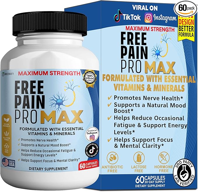 Free Pain ProMax Maximum Strength 60 Capsules Nerve Health Support with Vitamins &amp Minerals 30 Day Supply (1)