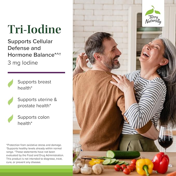 Terry Naturally Tri-Iodine - Dietary Supplement for Breast &amp Prostate Health Support - Healthy Thyroid Function Supplement Aid - 3 mg 90 Capsules 2 Pack