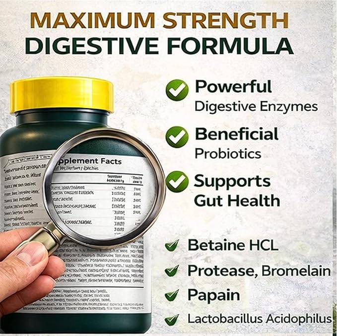 H4U Probiotic Multi-Enzymes with Prebiotics and Probiotic Acidophilus for Digestive and Gut Health Providing Relief from Meal-time discomfort and Bloating. Dietary Supplement 200 Count.