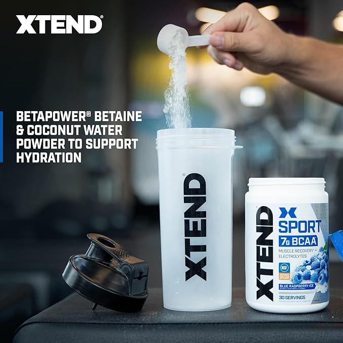 XTEND Sport BCAA Powder Blue Raspberry Ice - Electrolyte Powder for Recovery &amp Hydration with Amino Acids - 30 Servings