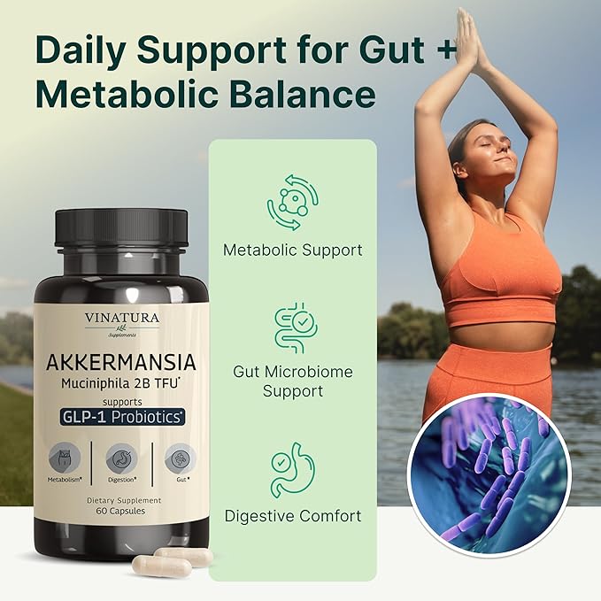 VINATURA Akkermansia Probiotic - Akkermansia Munciniphila Supplement GLP-1 Supplement - 60 Capsules