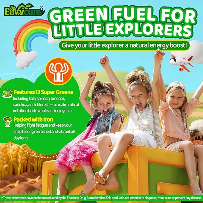 Kids Super Greens Gummies w/Multivitamins 20+ Veggie Fruit Prebiotics Calcium Omega-3 (DHA/EPA) Kids Vitamins Greens Superfood Gummies for Picky Eaters Growth Energy Immune Digestion 1 Pack