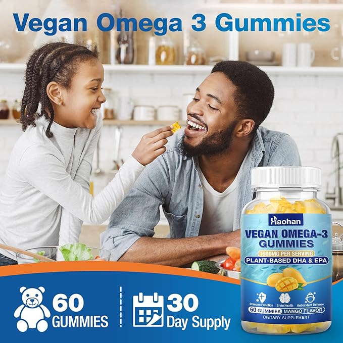 Omega-3 Gummies for Adults Orange Flavor – Sugar-Free Algae-Derived DHA 600mg &amp EPA 300mg with Vitamins A C E Zinc 120 Gummies