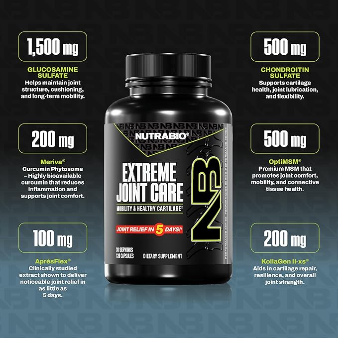 NutraBio Extreme Joint Care - Joint Support Supplement - Joint Health Supplement Supports Joints Mobility and Cartilage - 120 Capsules