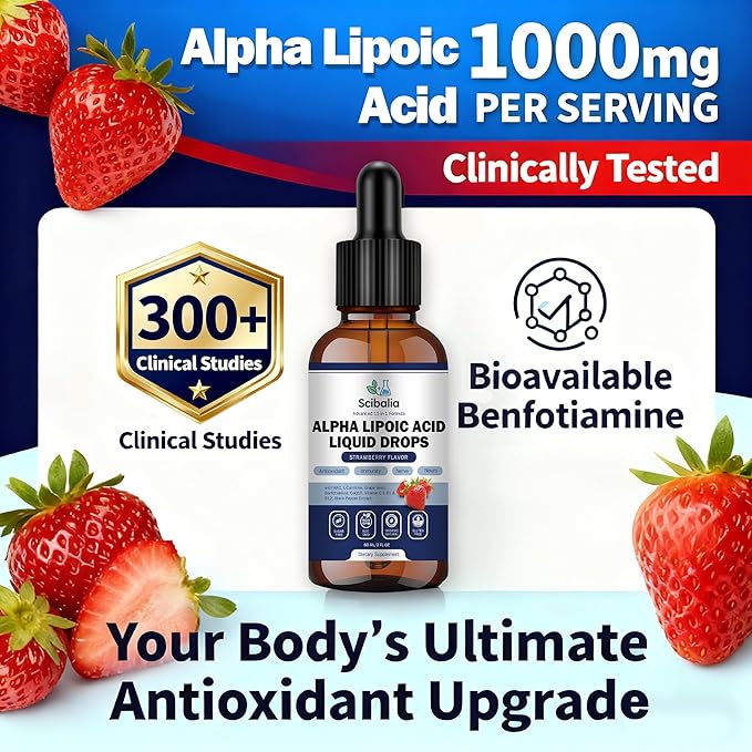 Alpha Lipoic Acid 1000mg Liquid Drops Max Strength 11-in-1 ALA Supplement w. Acetyl L-Carnitine Benfotiamine &amp B1 B12 C E Alpha-Lipoic Acid Nutritional for Neuropathy Nerve Energy Antioxidant