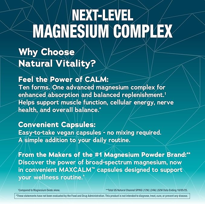 Natural Vitality MaxCalm Magnesium Complex Capsules | Advanced Formula &amp Enhanced Absorption | Gluten Free &amp Vegan Supplement | 90 Count