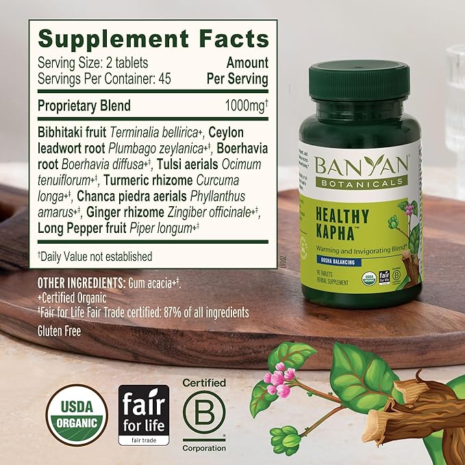 Banyan Botanicals Organic Healthy Kapha – Warming &amp Invigorating Herbal Supplement – Supports Systemic Movement Physical Energy &amp Circulation – 90 Tablets – USDA Organic