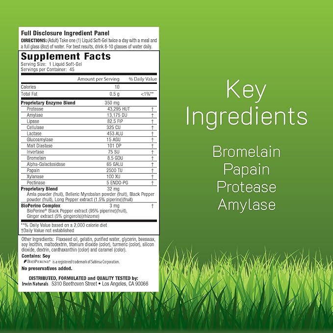 Irwin Naturals Anti-Gas Digestive Enzymes – 45 Liquid Soft-Gels – Bloating &amp Nutrient Absorption Support - 2 Pack