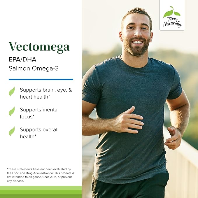 Terry Naturally Vectomega - Supplement with EPA &amp DHA - Omega-3 Tablets for Brain &amp Heart Health Support - Nutritional Supplement with Essential Fatty Acids &amp Peptides - 60 Tablets