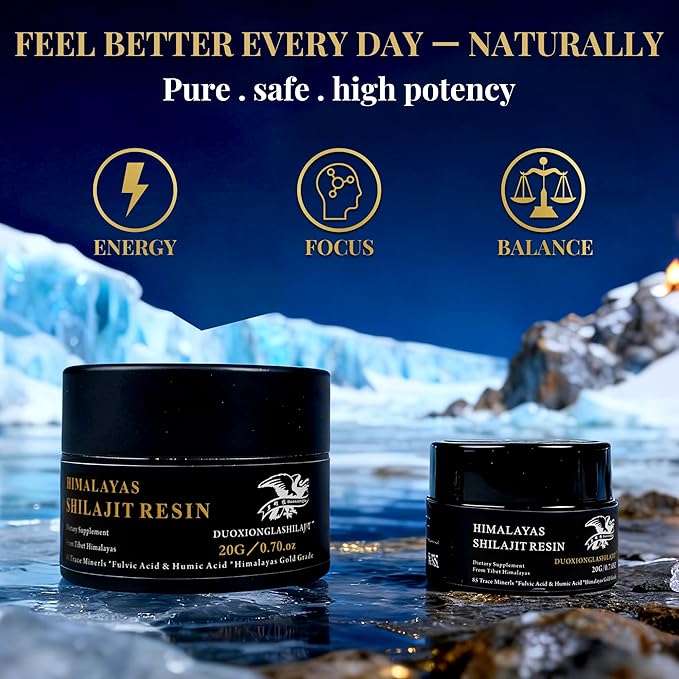 Himalayas Shilajit Resin - Pure Golden Grade | 100% Natural with 85+ Trace Minerals | Energy Boost &amp Immune Support for Men &amp Women | Lab Tested | 20g 100 Servings