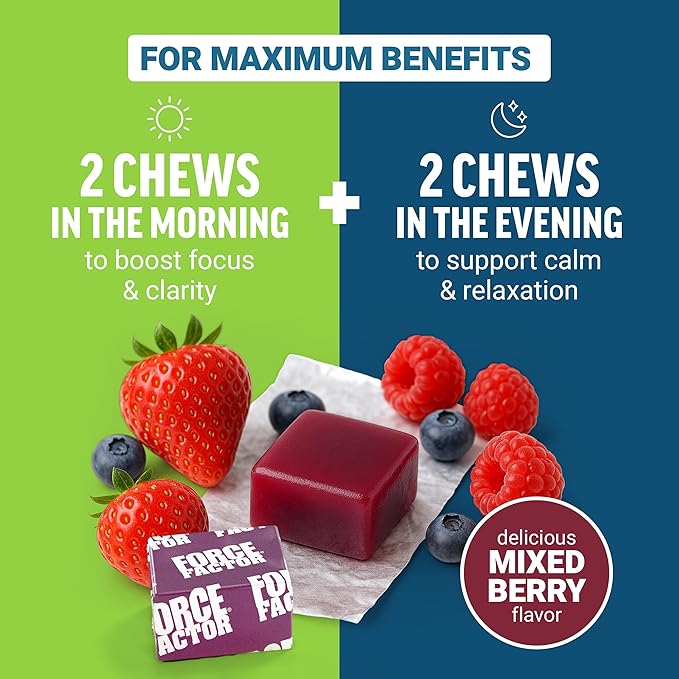 Force Factor Ultimate Magtein Magnesium L-Threonate 2000mg Support Cognitive Function Focus Memory &amp Relaxation Magnesium Threonate Mixed Berry 60 Soft Chews