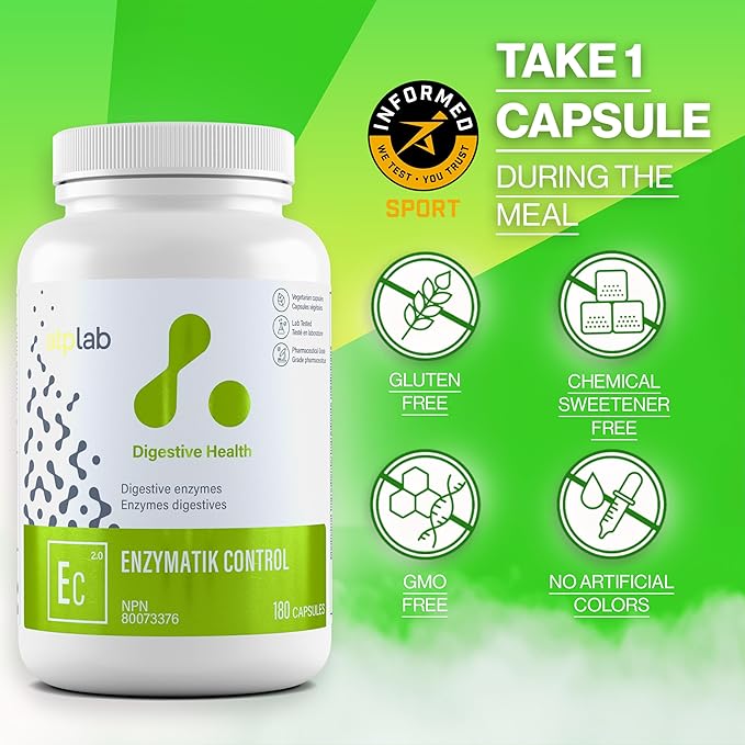 ATP LAB - Enzymatik Control 180 Capsules 90-Day Supply - Enhances Appetite and Supports Digestion - Contains Digestive Enzymes - Prevent Nausea and Increase Bile Flow