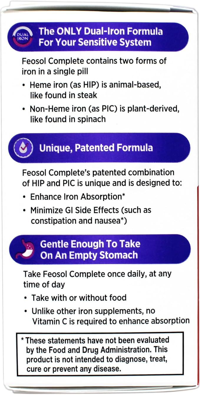 Feosol Bifera Hip &amp PIC Iron Supplement Complete - 30 Caplets Pack of 2