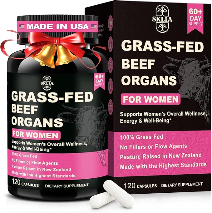 Beef Organ Supplement for Women - Beef Liver Kidney Heart Uterus Tissue Ovary | Supports Women's Overall Energy and Wellness | Grass Fed Pasture Raised in New Zealand 120ct1P