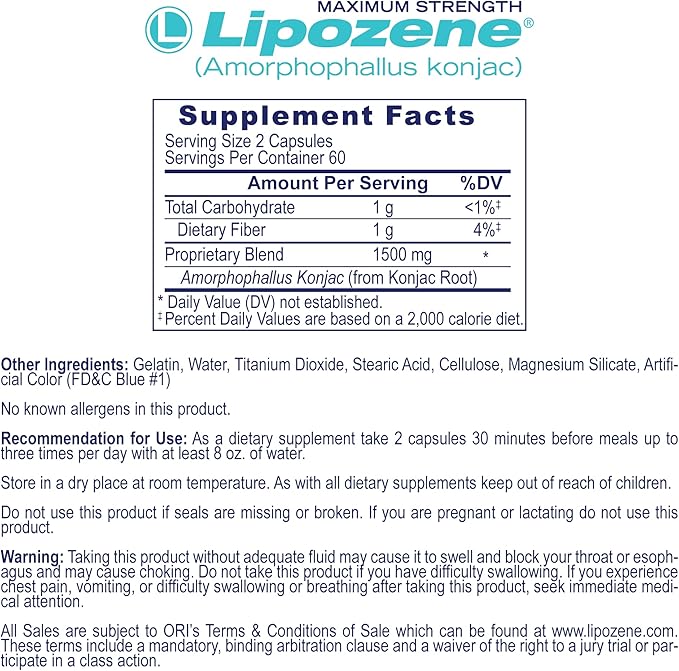 Lipozene MEGA Bottle - 120 Capsules Making it Our Largest Size Available - Appetite Suppressant