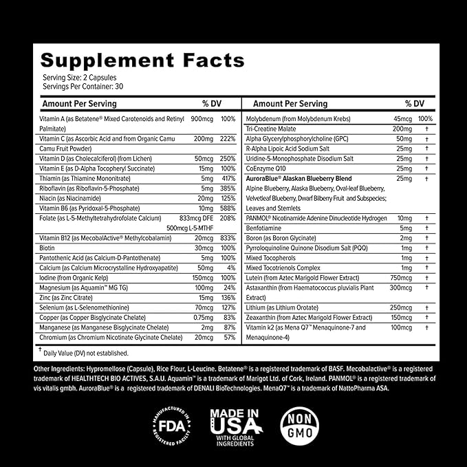 Whole Food Daily Essential Multivitamins for Adults and Seniors - 2X a Day - Vitamin A C D E B12 and Minerals - Natural and Holistic Support (60 Capsules)