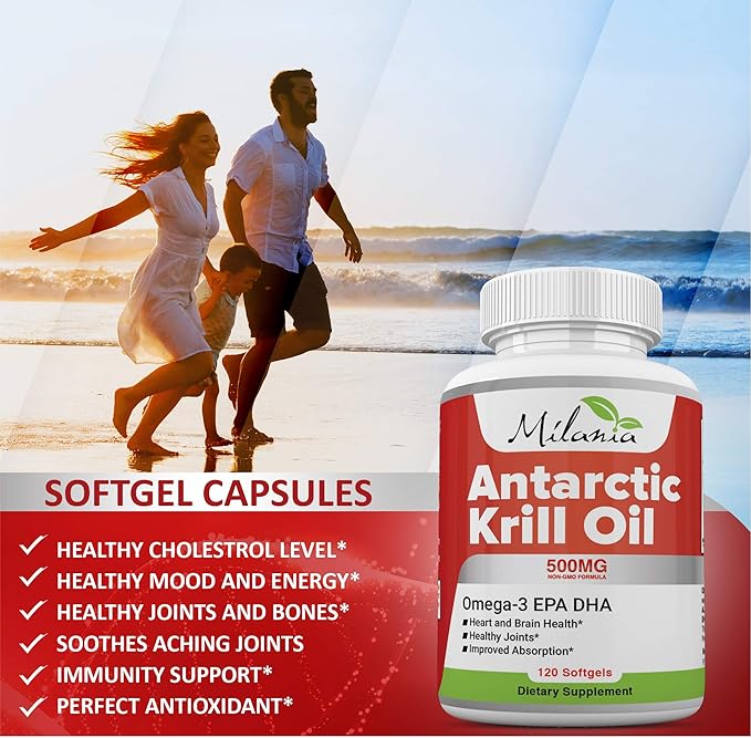 Antarctic Krill Oil - 120 Softgels - Omega-3 EPA DHA with Astaxanthin - Sourced from Red Krill - Maximum Strength - 500mg