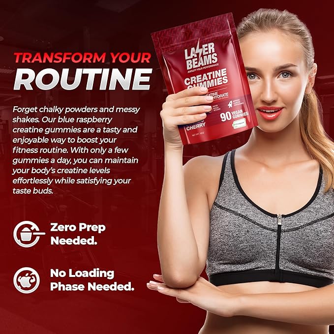 Creatine Monohydrate Gummies - 5g Creapure Creatine per Serving - Vegan - Boost Muscle Strength Endurance Recovery &amp Mental Focus - 90 Gummies Gluten-Free (Strawberry)
