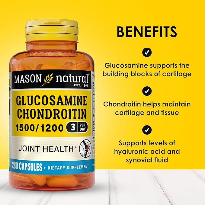 MASON NATURAL Glucosamine Chondroitin 1500/1200 with Vitamin C Supports Joint Health for Normal Flexibility &amp Mobility* 280 Capsules 3 Month Supply