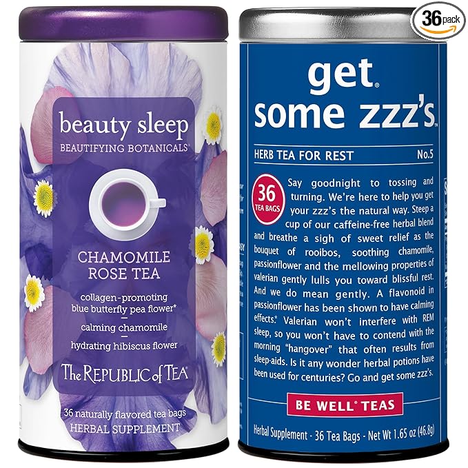 The Republic of Tea – Sleepytime Herbal Teas - Beauty Sleep and Get Some ZZZ’s Tea Bundle – 36 Count Tea Bags Each