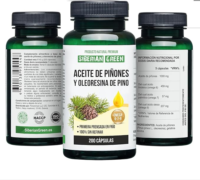 Siberian Green Pine Nut Oil w/Pine Resin Capsules 200 Softgels Wild Harvested Siberia Altai Cold Pressed Unrefined